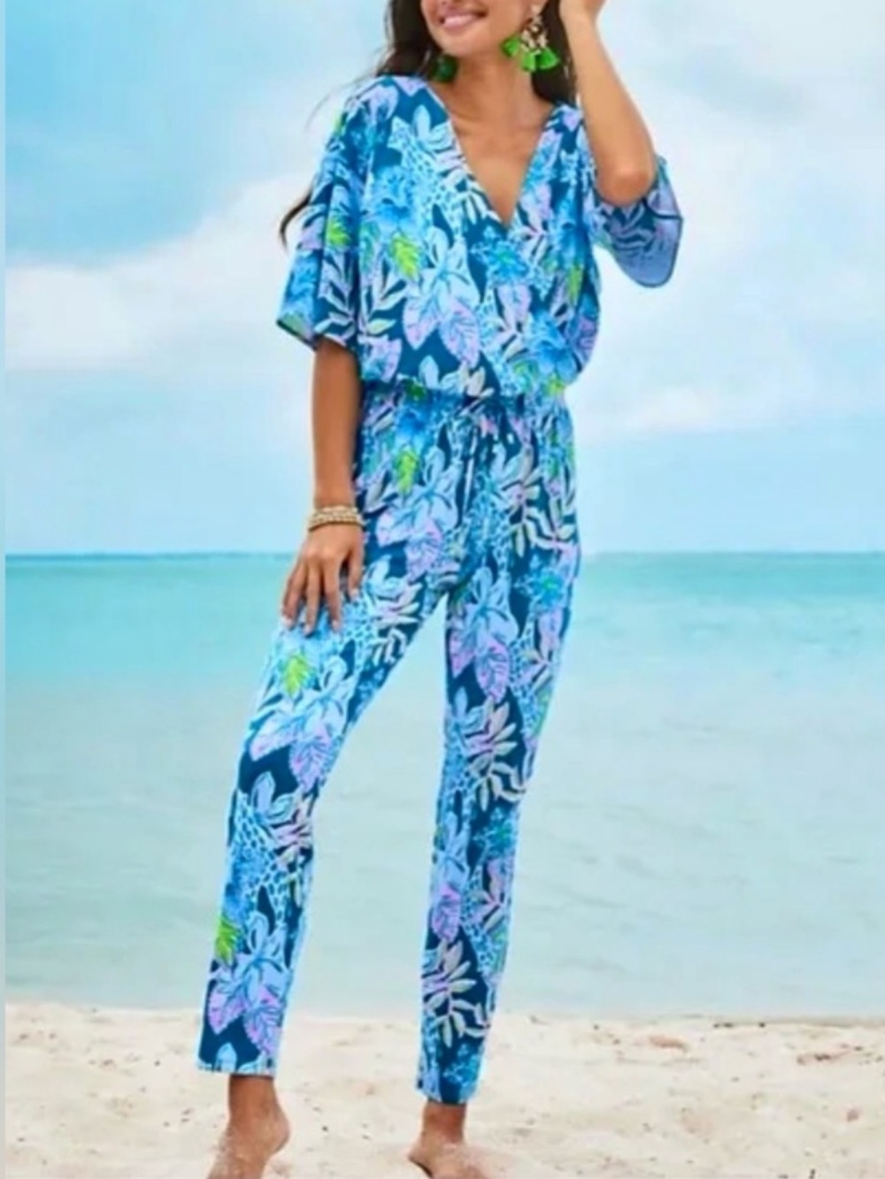 NWT Lilly Pulitzer Merrick Jumpsuit Blue Macaw Tall Me About It Romper - L